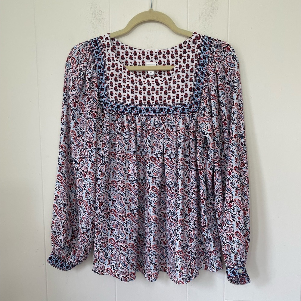 Gap Long Sleeve Boho Peasant Prairie Blouse Top ~ Ivory Frost Paisley ~ Size XS